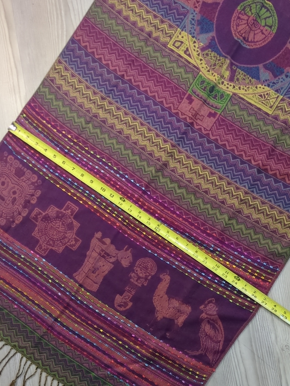 Boho Andean Pashmina Style Shawl Wrap Scarf Purple Fringe 27x70 Inca Southwester - Picture 7 of 14